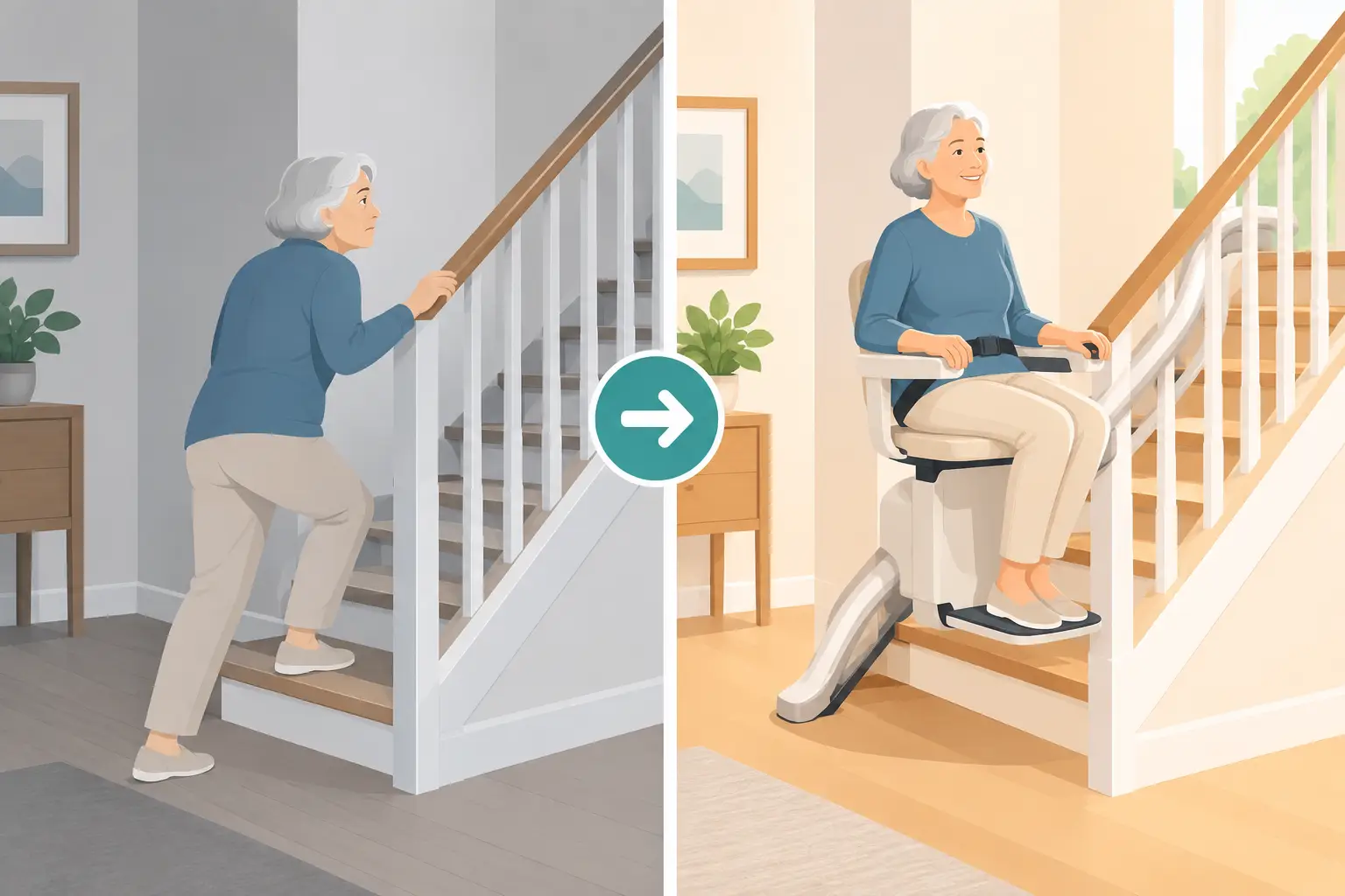 Avant après autonomie avec un monte-escalier